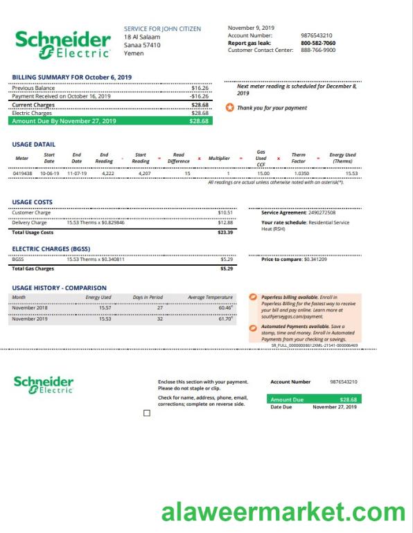 Yemen Schneider Electric utility bill template in Word and PDF format